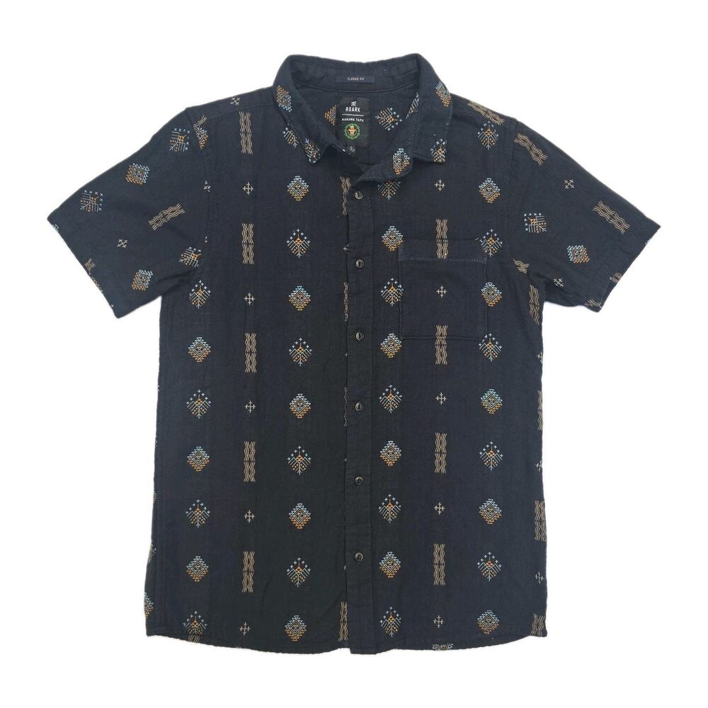 Roark Manawa Tapu Shirt Mens Small Black Cotton Geometric Southwestern Huckberry